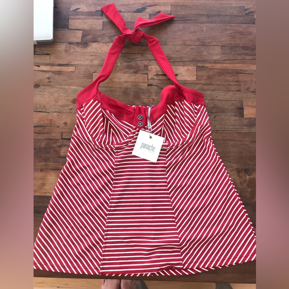 Panache 32F Red and White Striped Halter Swim Top